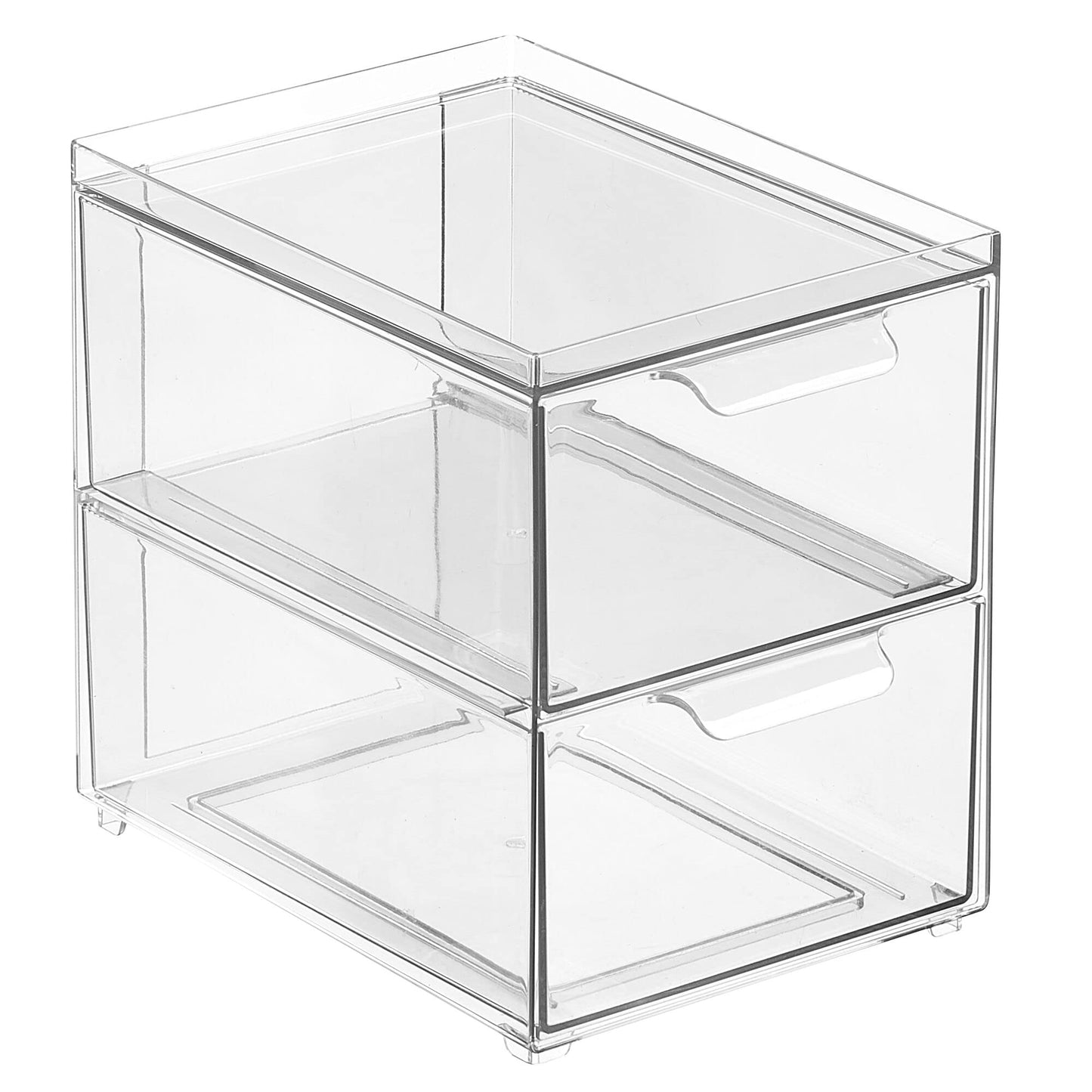 mDesign Stackable Storage Containers Box with 2 Pull-Out Drawers - Stacking Plastic Drawer Bins for Kitchen Pantry and Cupboard, Cabinet, Counter, Island and Tables - Lumiere Collection, 4 Pack, Clear