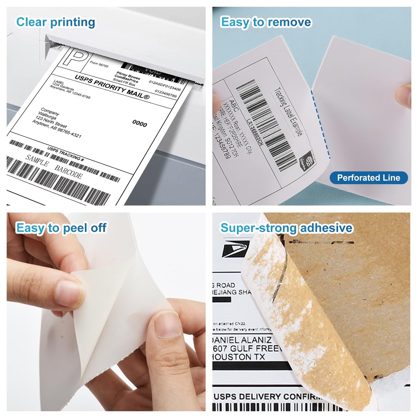 9527 Product 4x6 Direct Thermal Shipping Labels for Zebra 2844 ZP-450 ZP-500 ZP-505,Blank,450 Labels/Roll, 1" Core,Total 4 Rolls