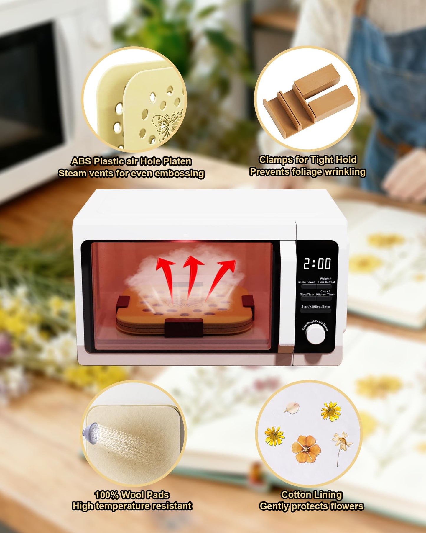 NEIGIKI Microwave Flower Press Kit, 9" Fast-Drying Flower Pressing Kit with Reusable & Washable Cloth, Vibrant Color Retention for Crafts Pressed Flowers, Great Gifts for DIY Art Craft Lovers