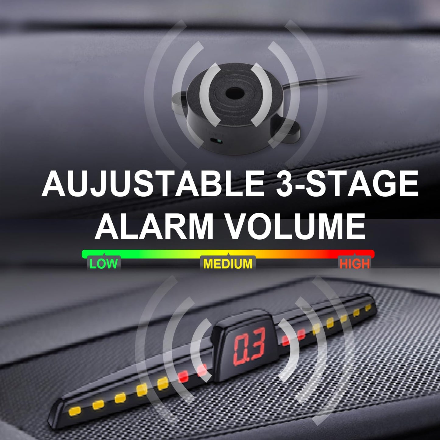 Promata PS02 Car Rear Parking Sensor Kit with Display,4 58KHz OE Standard Sensors,Auto Tow-Bar Recognition and Self Test Function,Detection Range(0~59 inch)