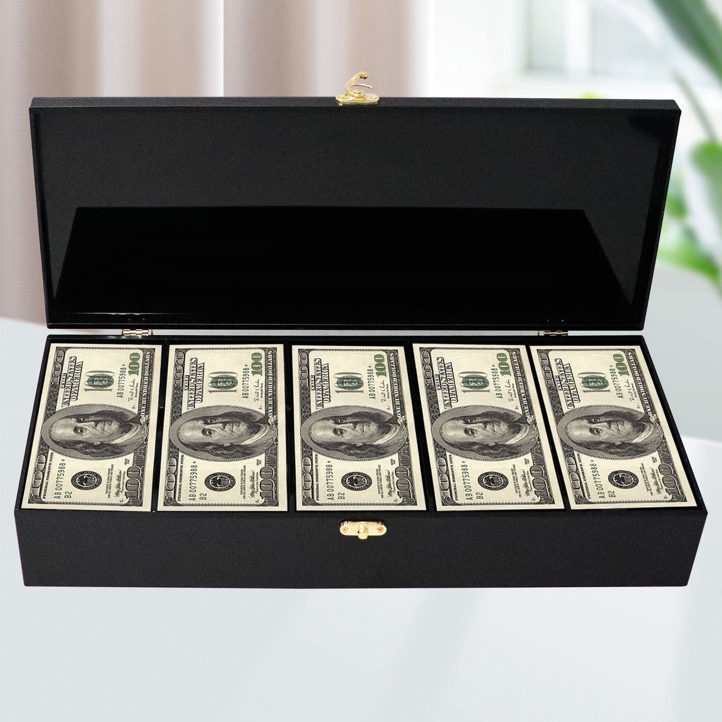 Black Acrylic Lockable Currency Tray, 5 Compartment Money Organizer for Cash, Cash Organizer Money Storage Box with Lockable Cover, Money Organizer for Cash