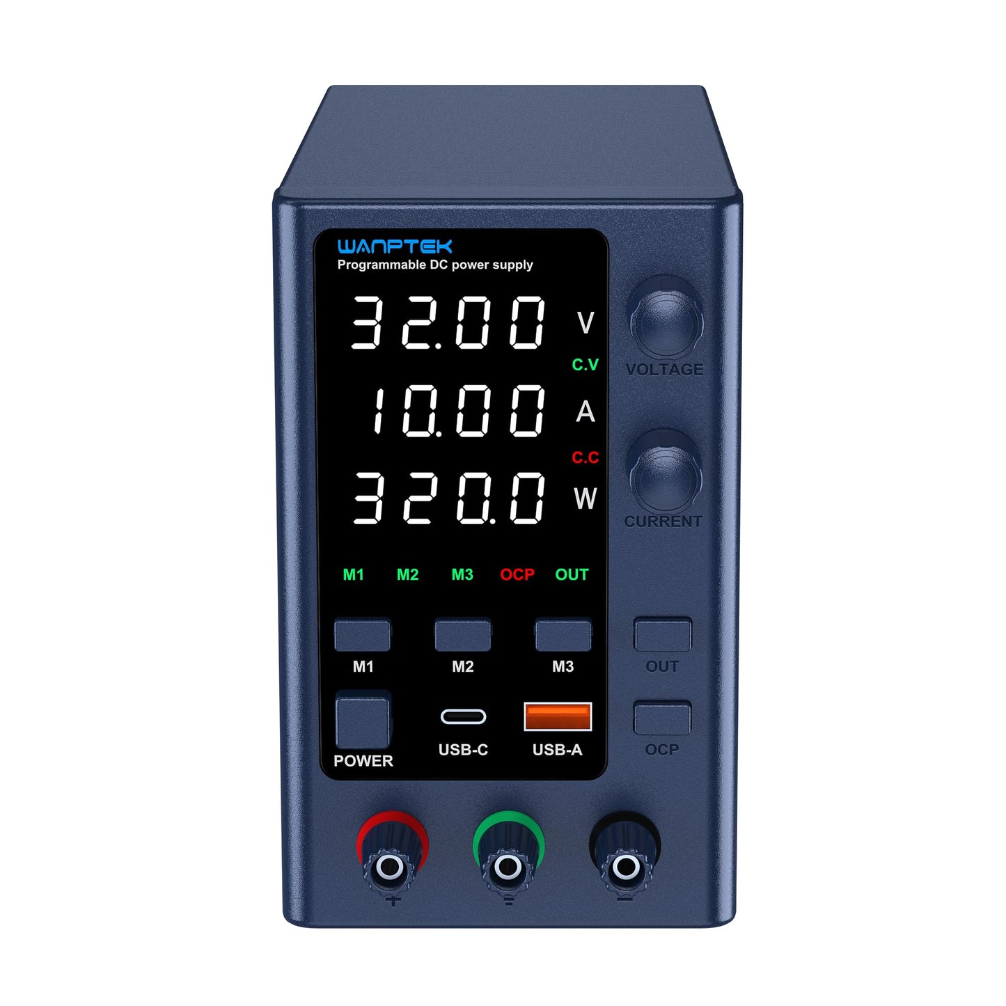 WANPTEK POWER DC Power Supply Variable 0-32V 0-10A Bench Power Supplies Adjustable with Memory Storage/USB-A&Type-C Fast Charge/OCP&Output Function /4-Digit LED Display/
