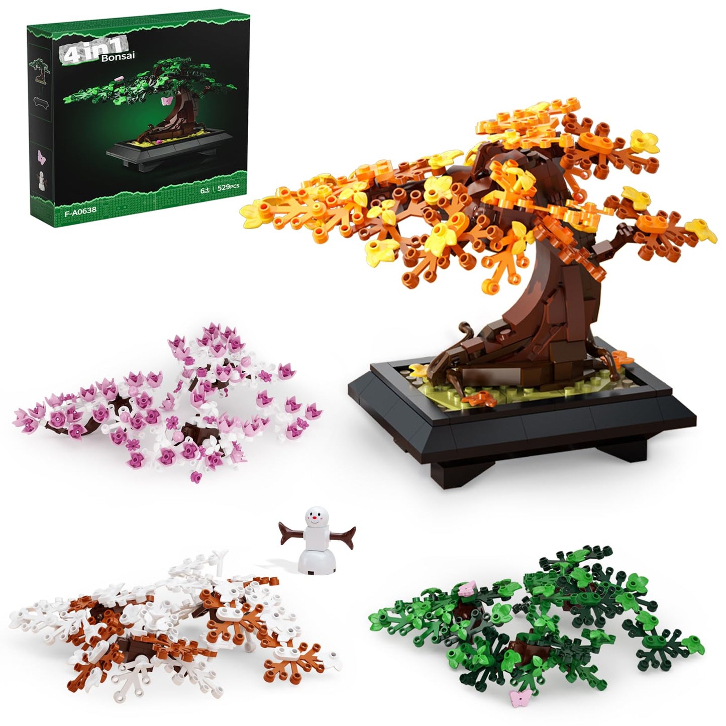 Taojiyuan Bonsai Tree Building Set, 4 in 1 Four Seasons Bonsai Tree Building Toy, Plant Collection Home Decoration Building Blocks DIY Adult Creative Gifts for Girls and Boys