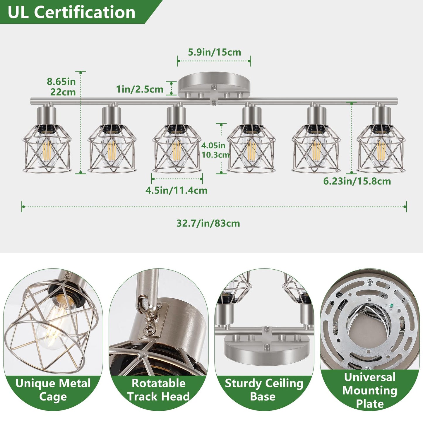 Baocuz 6-Light Brushed Nickel Multi-Directional Semi Flush Mount Ceiling Light, Kitchen Light Fixtures Ceiling Mount, Modern Metal Cage Close to Ceiling Lamp for Dining Room Hallway Entryway
