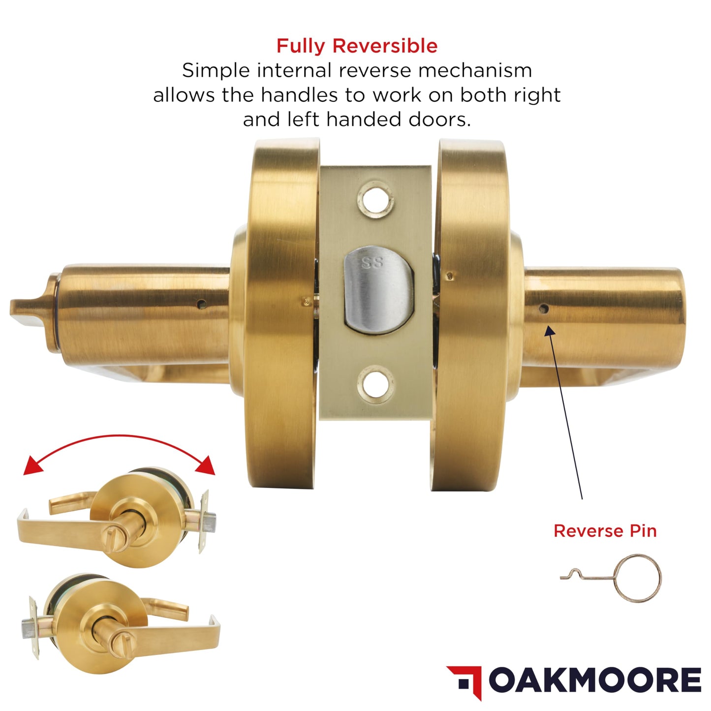 OAKMOORE Commercial Door Handle Bathroom Door Lock in Gold | Vacant Occupied Bathroom Lock | Commercial Restroom Door Lock for Public Bathroom & Industrial Buildings