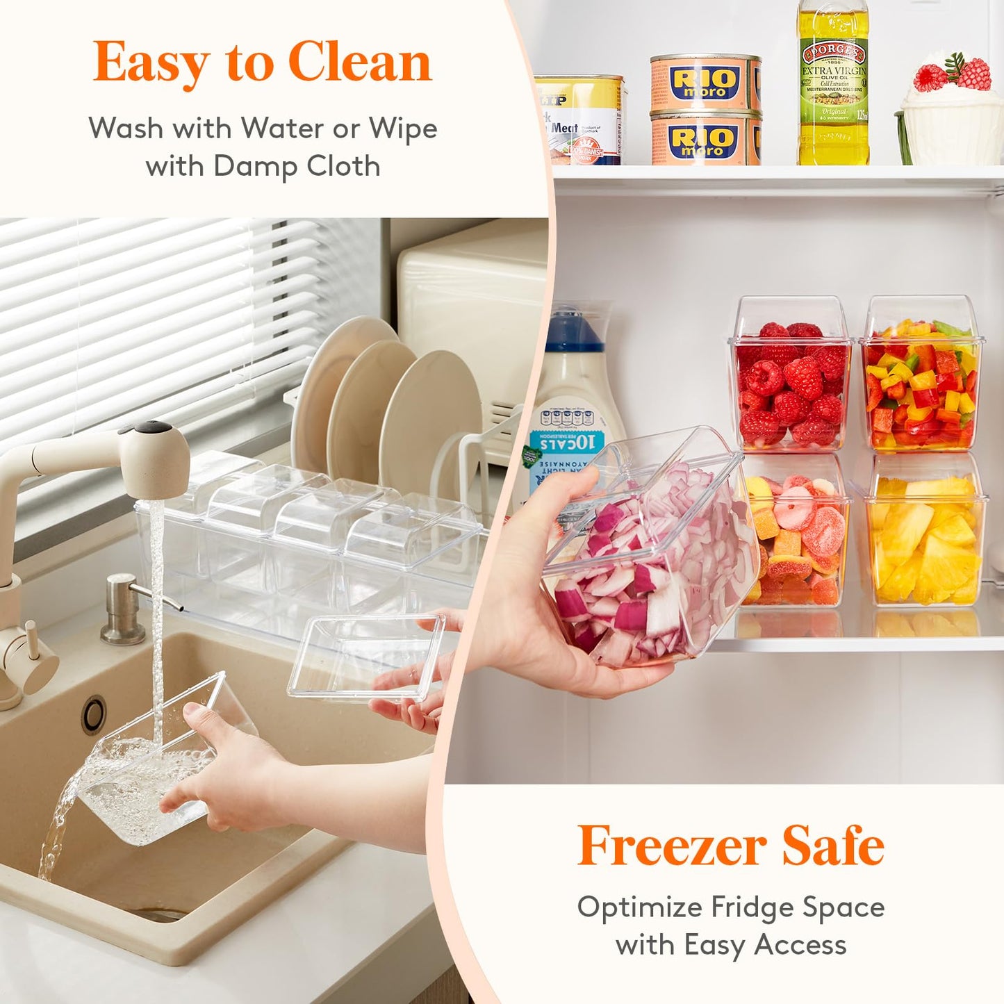 Lifewit 2 Pcs Ice Chilled Condiment Caddy with 5x 20 oz Containers, Condiment Server with Lid & Metal Accessories, Serving Tray Platter with Removable Dishes for Bar, Fruit, Salad, Taco, Party Garnish