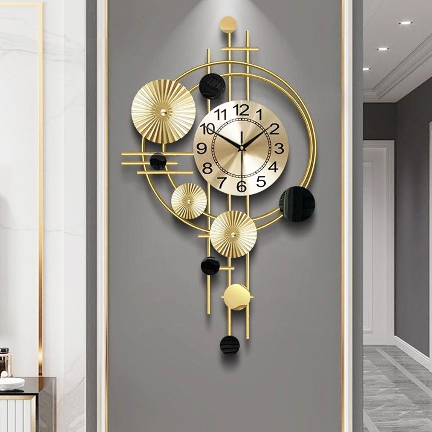 Gilacco Large Wall Clocks for Living Room,Silent Non Ticking,Battery Operated Oversized Round Modern Wall Clock for Bedroom,Farmhouse,Office Wall Decor-17.8x30.7Inch(Golden)
