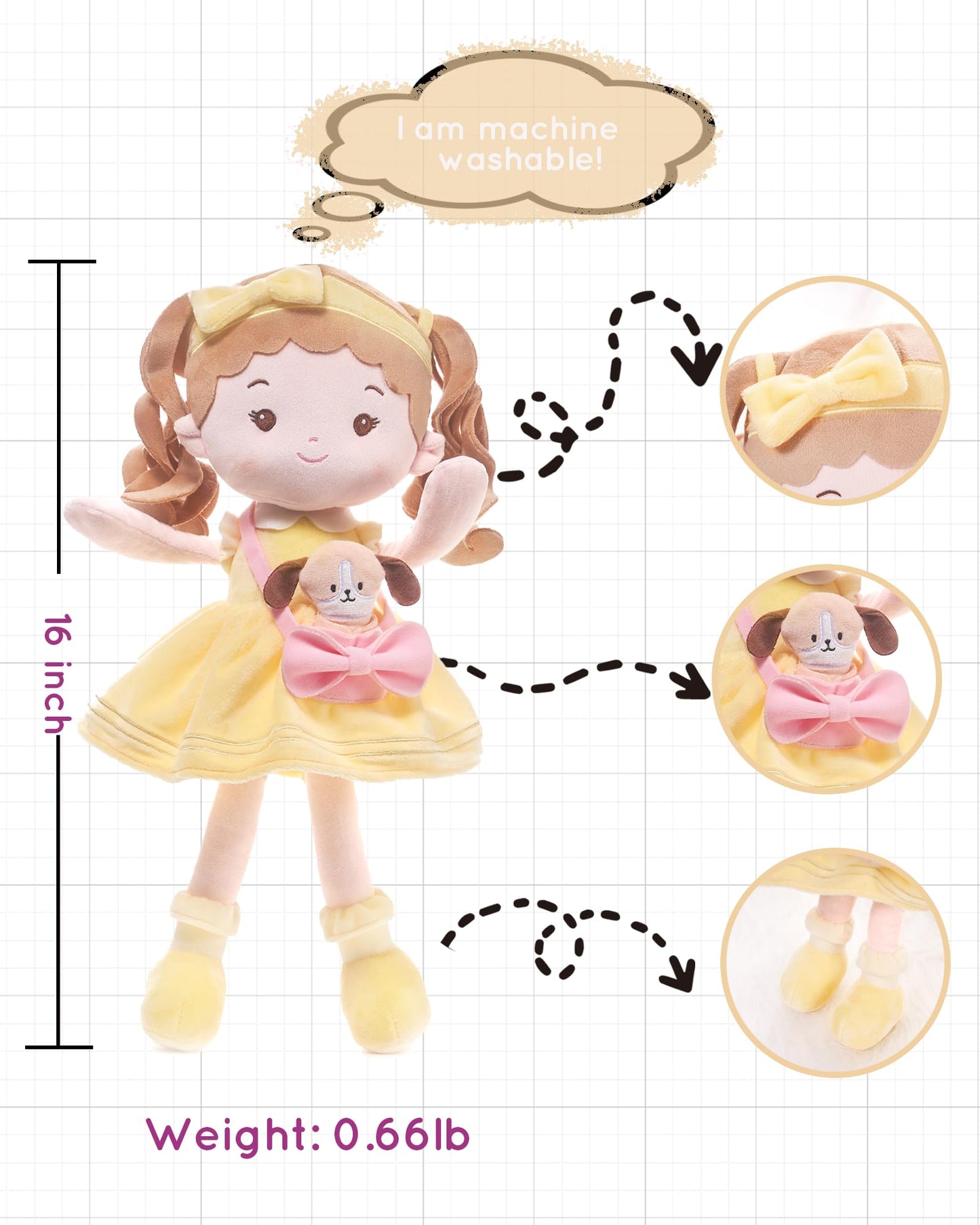 LeyaDoll Soft Baby Doll Toys (16''),Daydream-Sunny-and-Her-Pet-Dog