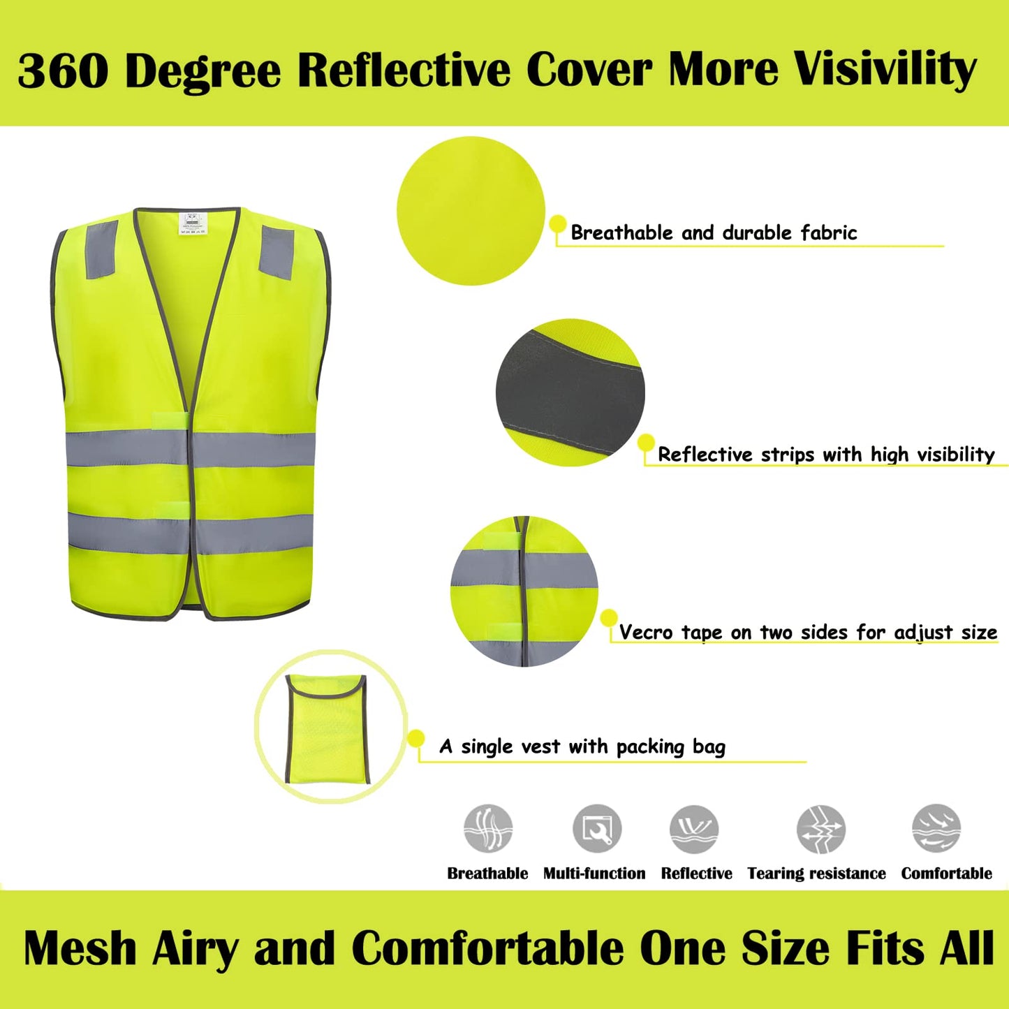 Lavori-AK Safety Vests 20 Pack Bulk - Yellow Reflective High Visibility Construction ANSI Class 2 Work Vests for Men,Woman,Hi Vis Mesh and Neon Silver Strip