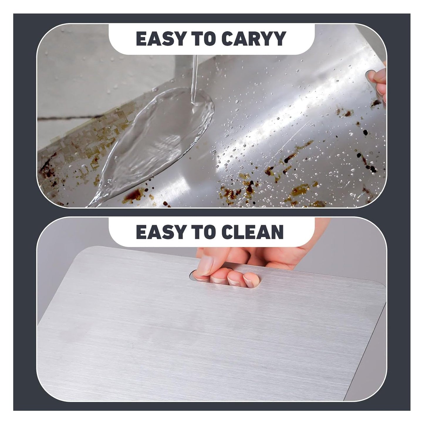Wekayli 304 Stainless Steel Cutting Board for Kitchen, Non Toxic Cutting Boards Set, Dishwasher Safe and Knife Friendly Chopping Board for Meat Vegetable Fruit(15"x 11",13"x 9",10"x 6")