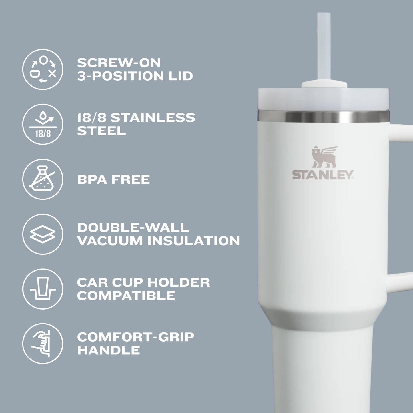 Stanley Quencher H2.0 Tumbler with Straw 20 oz | Flowstate 3-Position Lid | Cup Holder Compatible for Travel | Insulated Stainless Steel Cup | BPA-Free | Cream 2.0