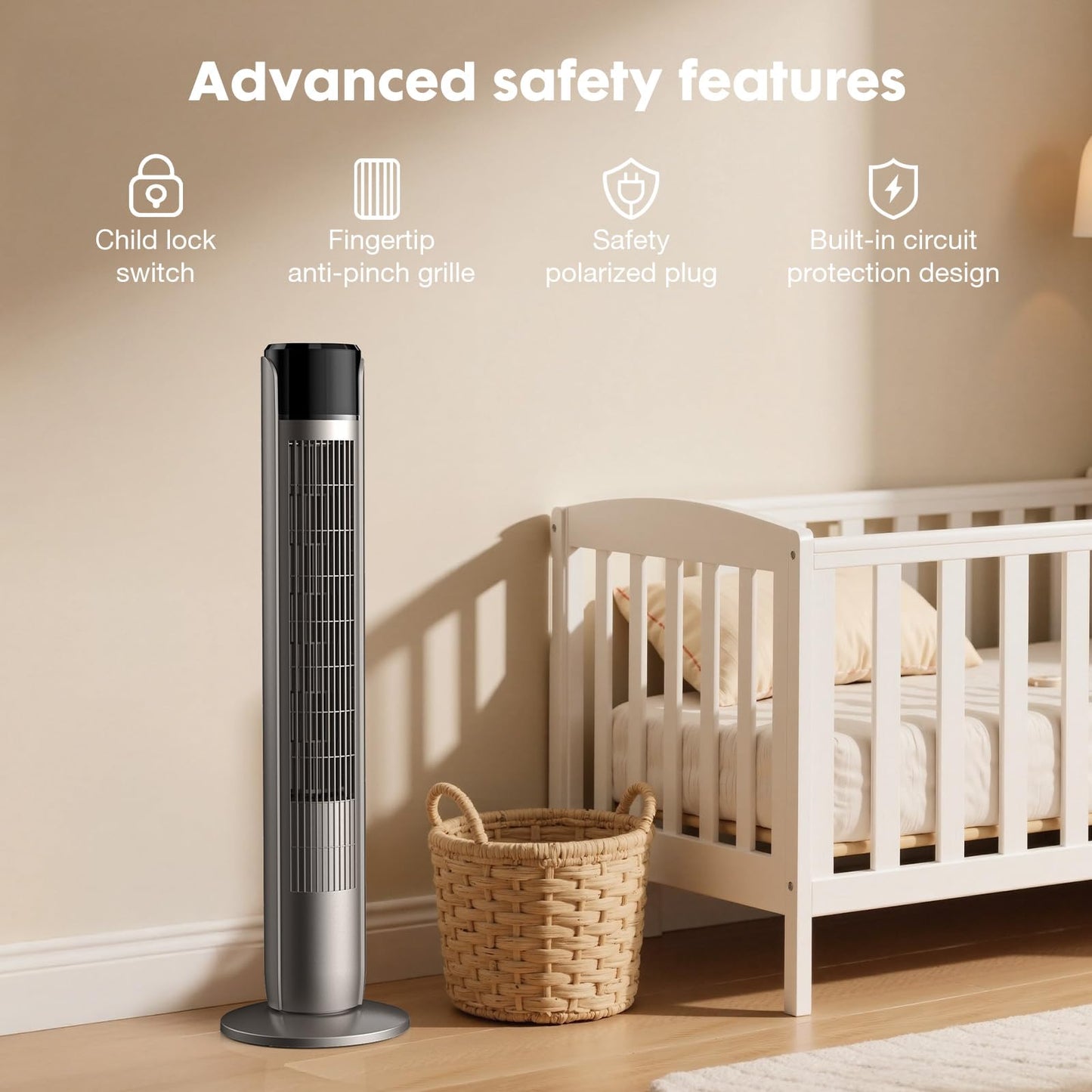 OLIXIS Tower Fan for Bedroom, 60°Oscillating Fan with Remote, 25ft Far, 28dB Quiet Electric Standing Fan, 12 H Timer, 5 Speeds, 4 Modes, Bladeless Floor fan for Home, Office, Indoor, 36 Inch