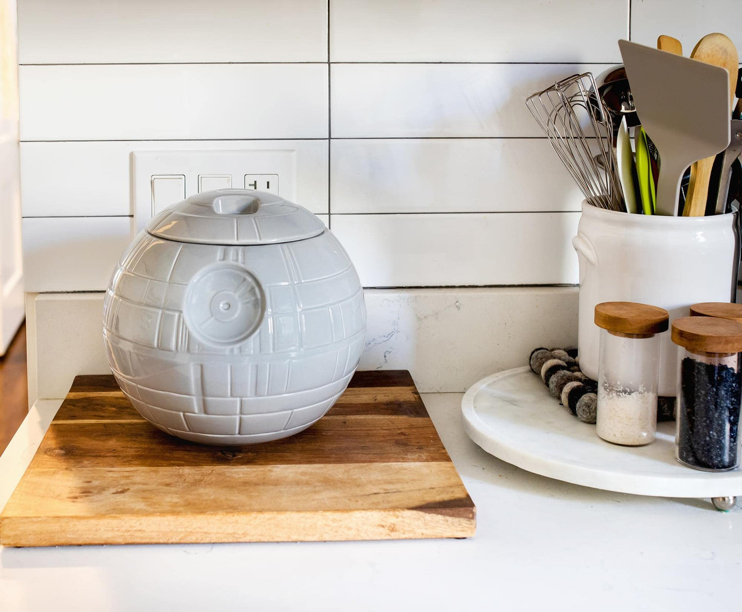 STAR WARS Death Star 10-Inch Ceramic Cookie Jar Container With Lid | Kitchen Storage For Snacks