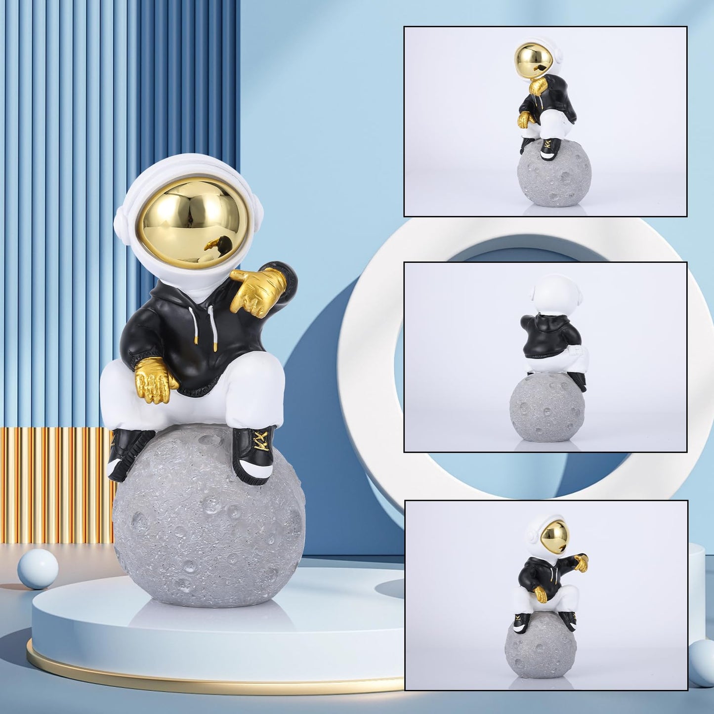 LCCCK Astronaut Figurine Spaceman Sculpture Black Gold Astronaut Statue Child Gifts Ornament Room Decor for Men,Home and Crafts Desktop Accessories Tabletop Decoration, Living Room, Office, Bookshelf