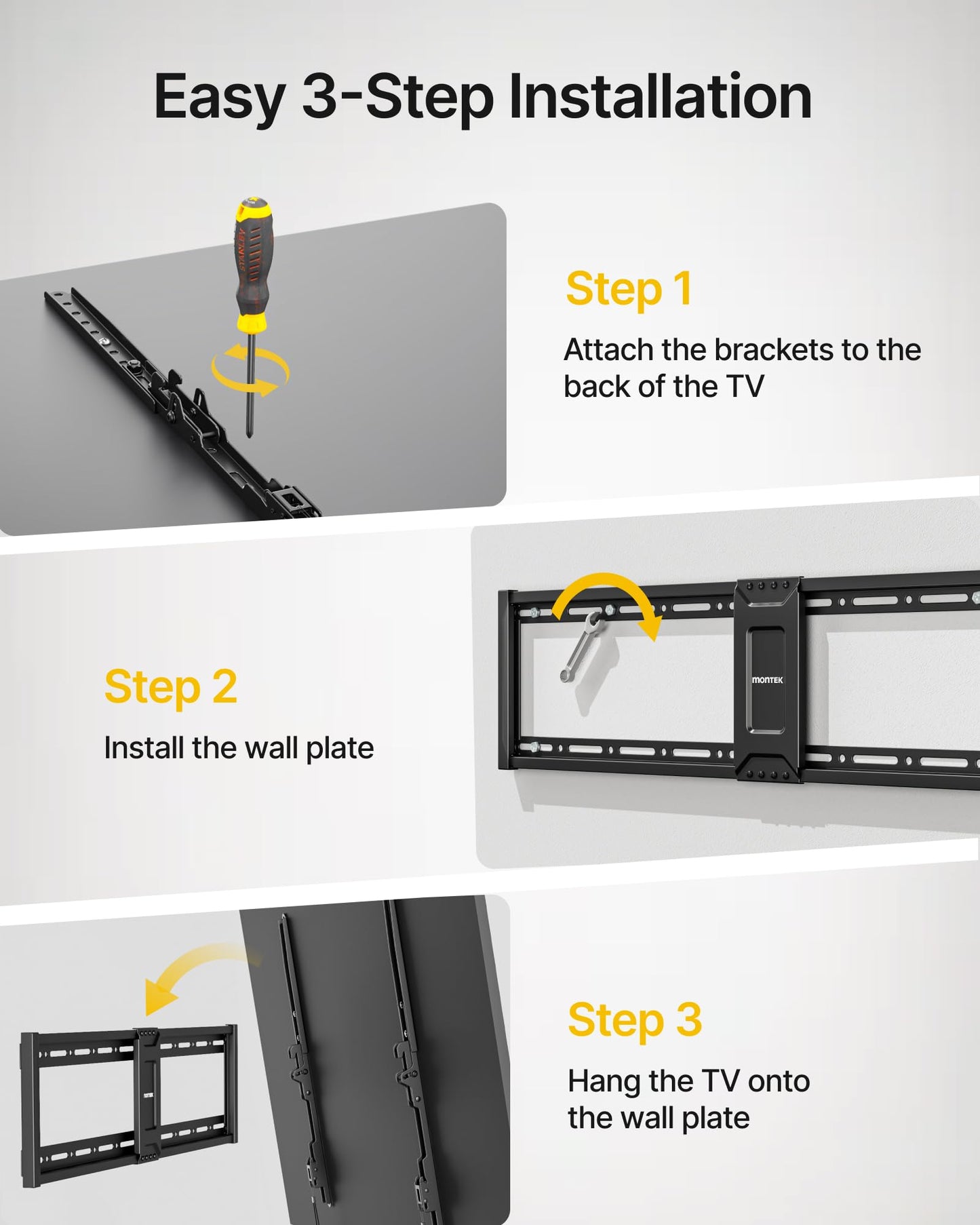 monTEK Heavy Duty Fixed TV Wall Mount for 43–100 Inch TVs up to 200 lbs, 1.2" Ultra Slim Low Profile Wall Mount Bracket, Max VESA 800x600mm, Fits 16"/18"/24"/32" Wood Studs, Secure Space-Saving Design