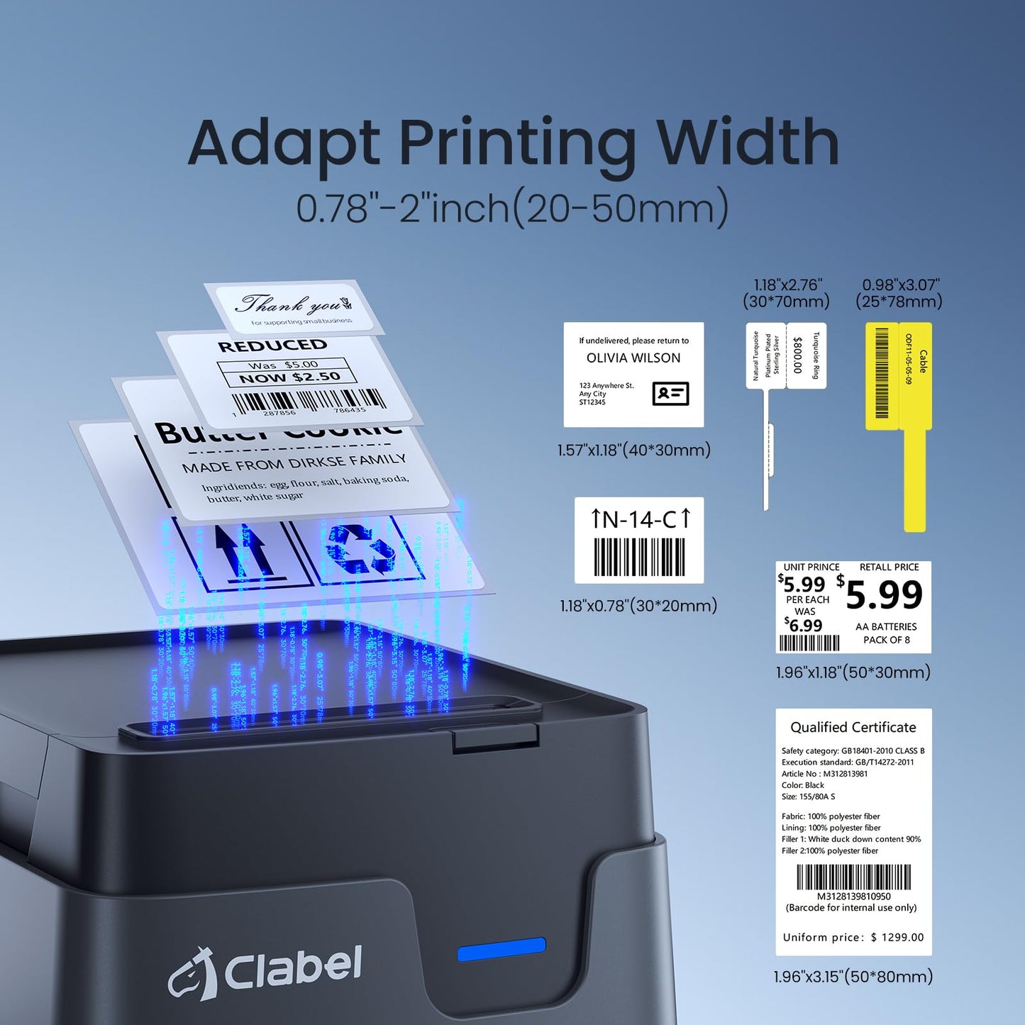 CLABEL Desktop Bluetooth Label Printer: CT221D Label Maker Machine with Direct Thermal Printing, 2 Inch Barcode Sticker Printer for Small Business Address Office with 1 Roll Label