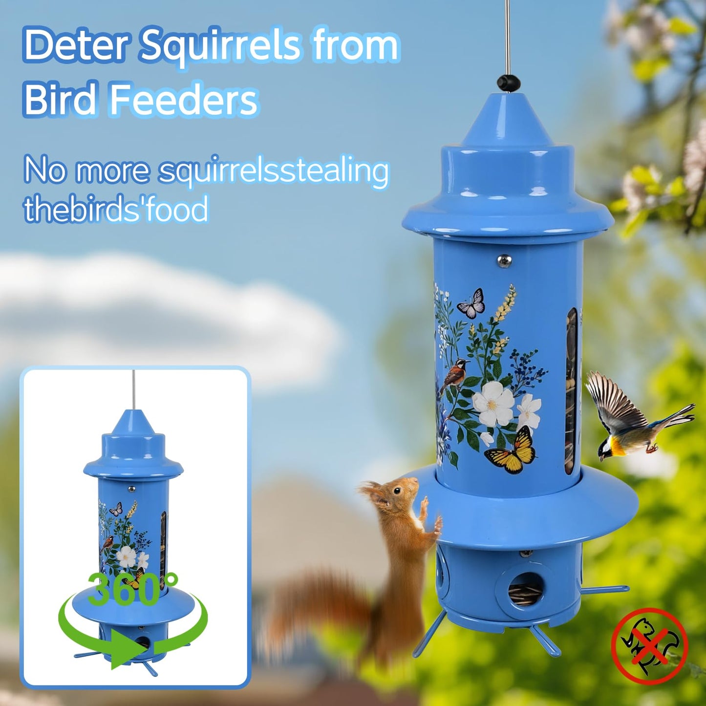 Pitoutfir Squirrel Proof Bird Feeders, Long Lasting Bird Feeder for Outdoors, Reliable and Rust Resistant Metal Station for Prevents Squirrels from Stealing Food,5LB Large Capacity (Blue Bird Feeder)