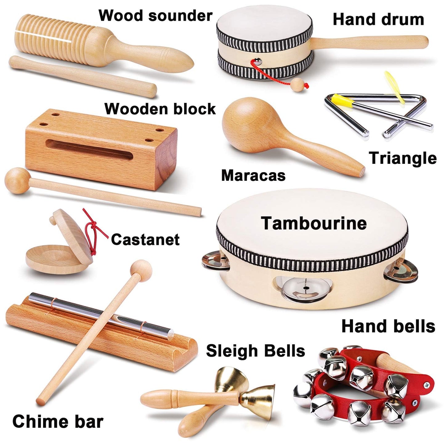 LOOIKOOS Baby Musical Instruments Montessori Toys for Toddlers 1-3,Natural Wooden Percussion Instruments Set for Kids Preschool Educational Musical Toys for Ages 5-9