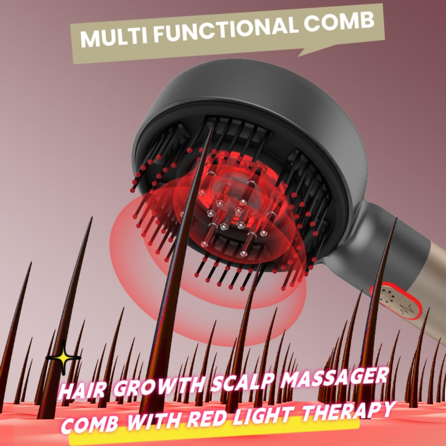 YXYOUNG Multi Functional 3 in 1 Electric Scalp Massager Hair Growth, Red Light Therapy Scalp Massager with Oil Applicator, Portable Smart Scalp Hair Brush IPX7 Waterproof