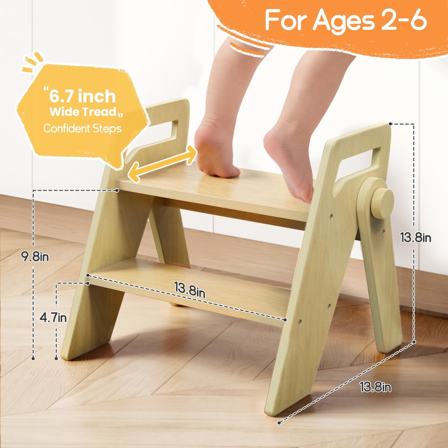 HOMEKOL Toddler Kids 2 Step Stool for Bathroom Sink, Natural Wood Color