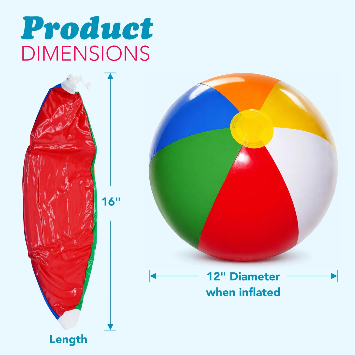 4E's Novelty [24 Pack] Beach Balls Bulk - Large 16 inch Inflatable Beach Ball, Rainbow Color - Beach Toys for Kids & Adults