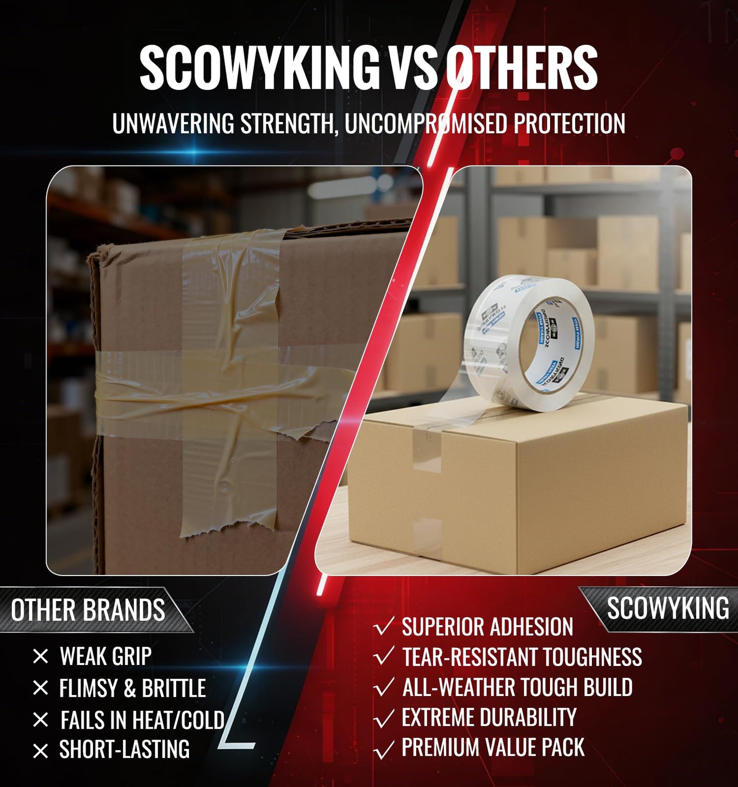 Scowyking Heavy Duty Packing Tape 36 Rolls, Total 2448Y, Clear, 2.7 mil, 2 inch x 68 Yards,Ultra Strong,Packaging Tape Refills for Shipping Moving Sealing Bulk