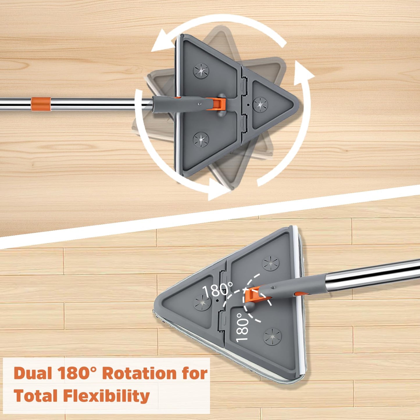 UIMO Wall Cleaner Mop with 94" Long Handle, 2-in-1 Triangle & Rectangle Head with Squeegee, 10 Washable Pads, Baseboard Cleaner Tool for Walls Scrubber, Ceilings, Windows, Glass, Fans, Doors, Corners