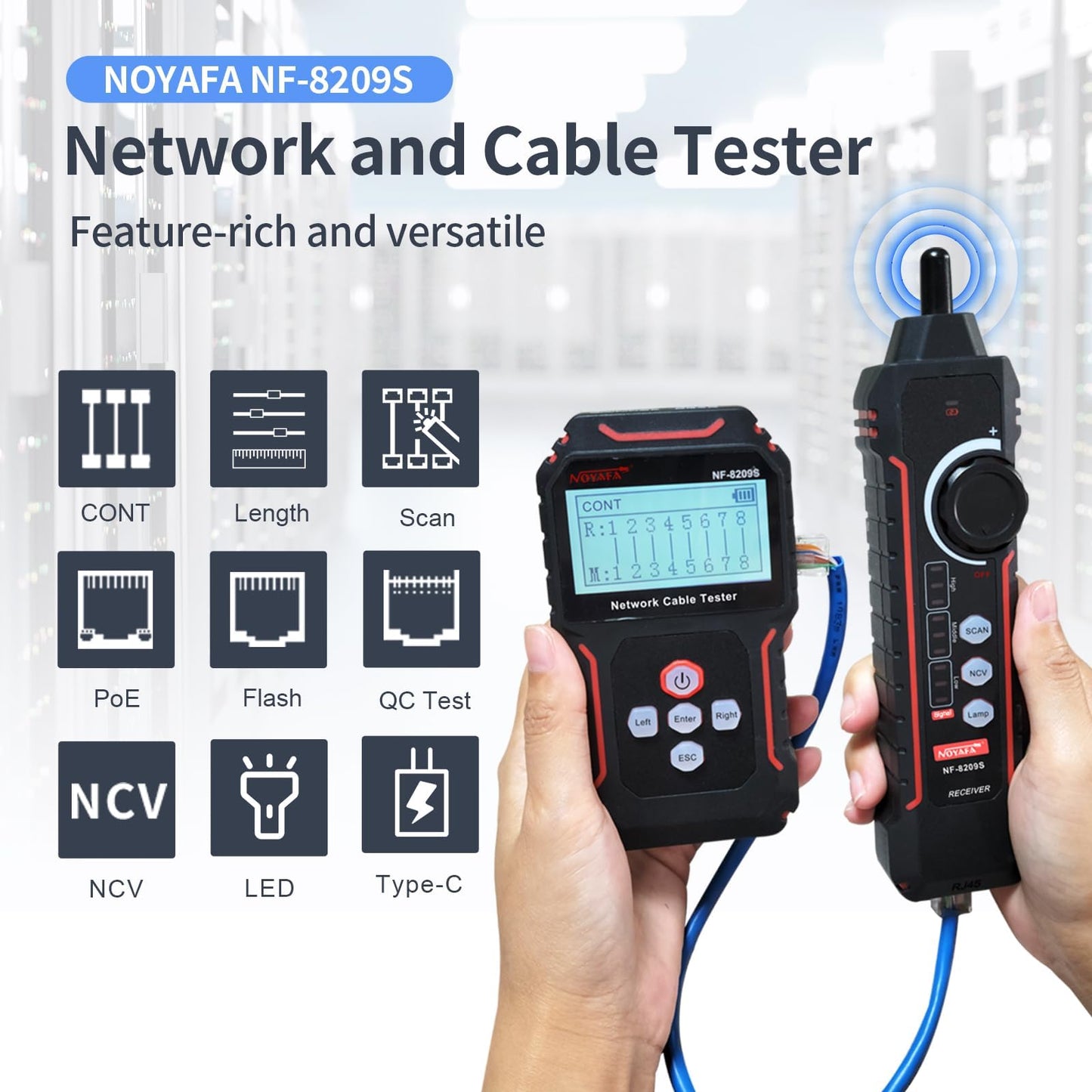 NOYAFA NF-8209S Network Cable Tester, Ethernet Cable Tester with PoE,NCV,Cable Length Test,Port Flashing,Multi-Function Trouble-Free Line Scan Mode,CAT5,CAT6 Line Tracer,LAN Network Cable Tracer Kits