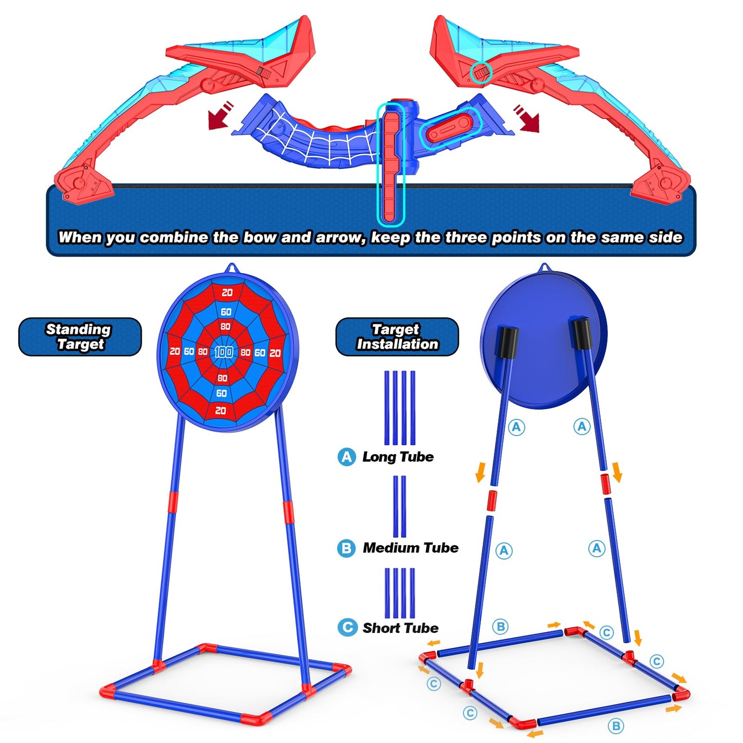 Bow and Arrow Set for Kids, LED Light Up Shooting Game with 7 Suction Cup Arrows, Quiver and Standing Net Lens Indoor Outdoor Birthday Gifts for Boys Age 4 5 6 7 8 9
