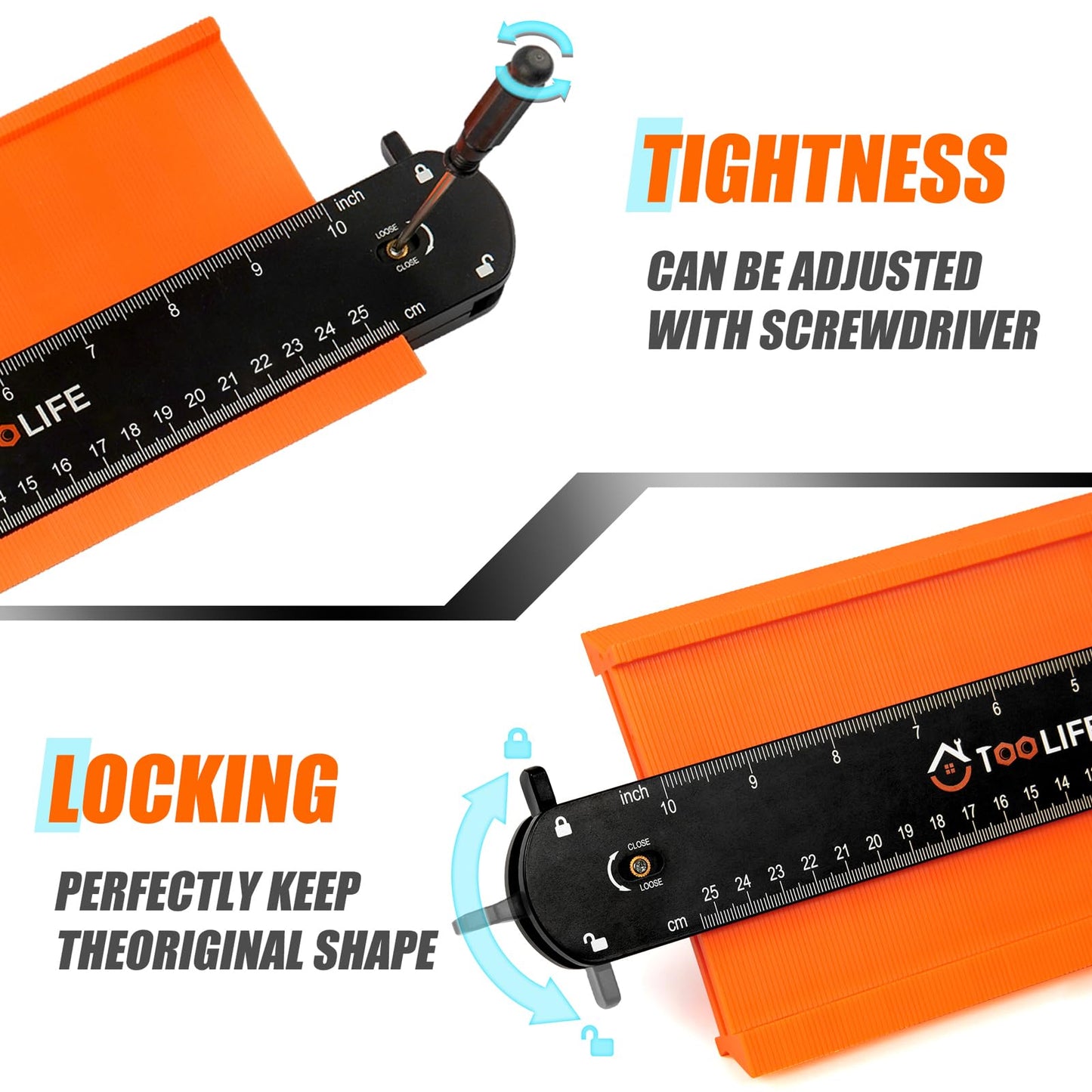 TOOLIFE Connectable Contour Gauge 10+10 Inch,Gifts for Men Husband Dad, Shape Woodworking Tools for Flooring Tile Laying Carpet, Gifts for Him, Anniversary Birthday Ideas