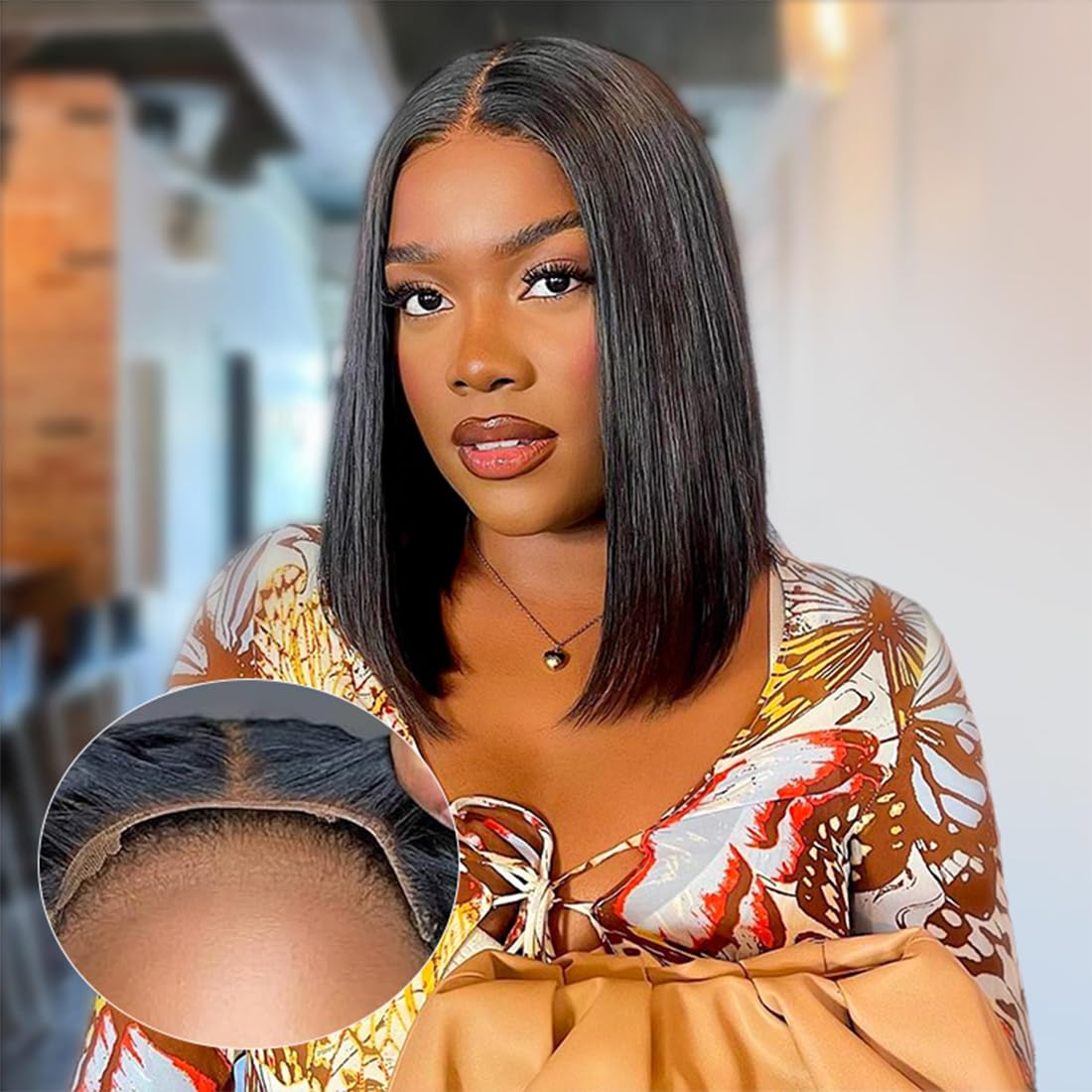 ISEE Hair M Cap 9x6 Bob Wig Human Hair Glueless Wigs Pre Plucked Pre Cut HD Lace Front Glueless Wigs Human Hair 180% Density Short Straight Bob Wigs for Black Women 16 inch