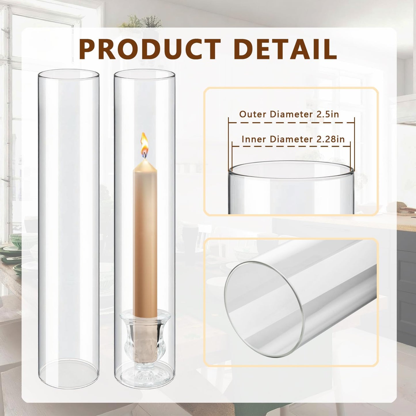 12 Sets Glass Hurricane Candle Holders - 12.6” Glass Candlestick Holders with Clear Tall Cylinder Candle Sleeves for Wedding, Christmas Table Decor (12)