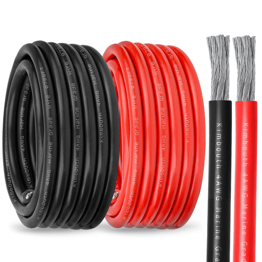 4 Gauge Marine Wire Tinned Copper Boat Cable, Standard USA OFC Oxygen Free Copper Wire for Automotive Boat Speakers Solar Outdoors (4 Gauge 15FT Red+15FT Black)