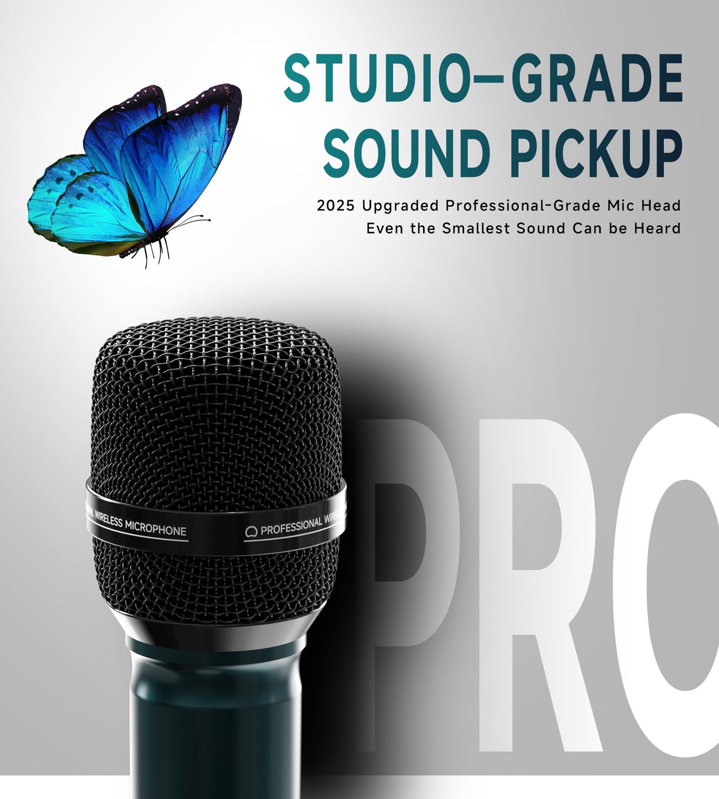 Wireless Microphones, Professional Dual Wireless Microphone with 240 ft Effective Range, 3ms Transmission Rate, Studio Grade Sound Pick Up Mic Head, Metal Body, Microphone for Singing, Speech
