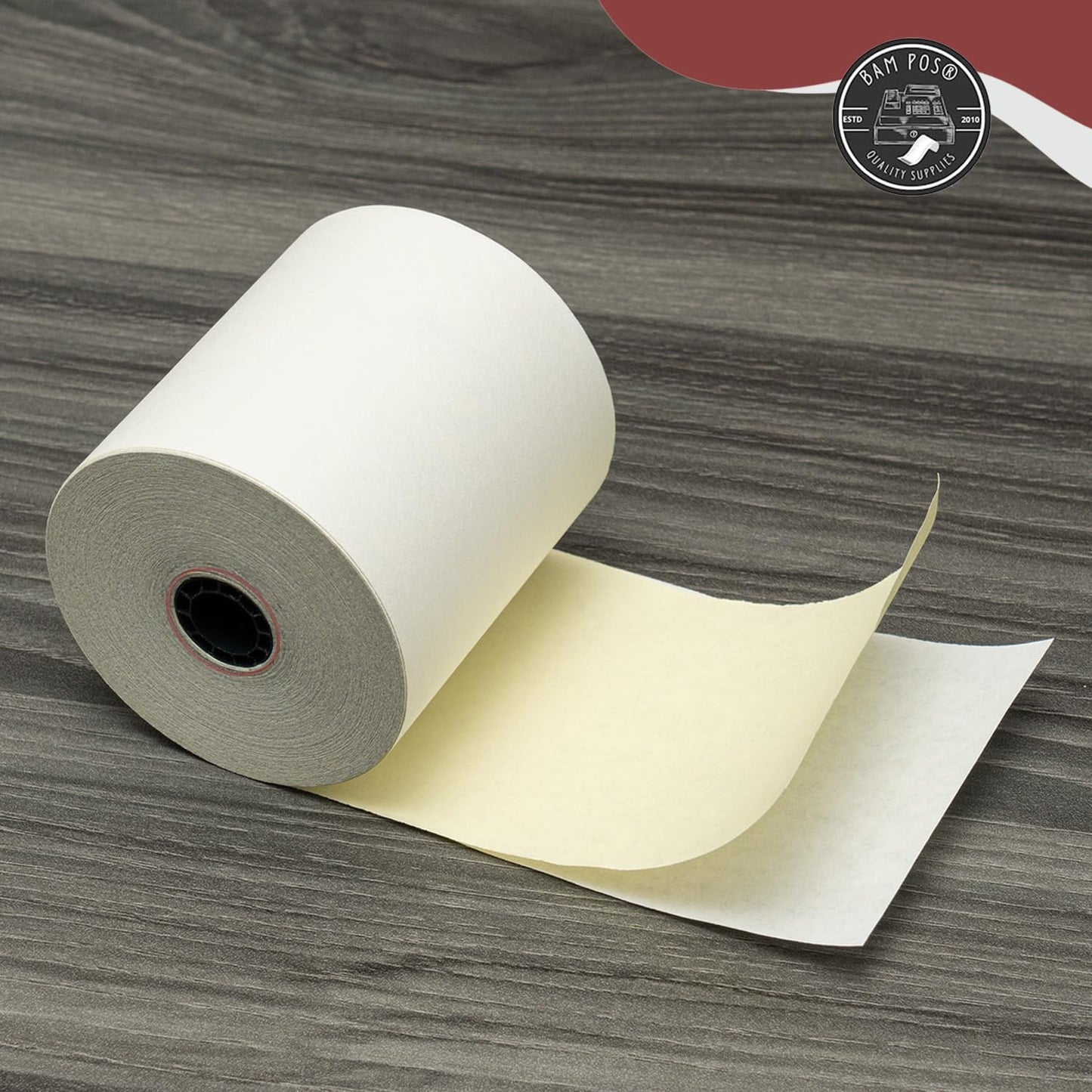 BAM POS Two Ply Carbonless Rolls - Easy to Install - Clear & Crisp Copies - White/Canary - 3” x 90 Feet (24 Rolls per Carton)