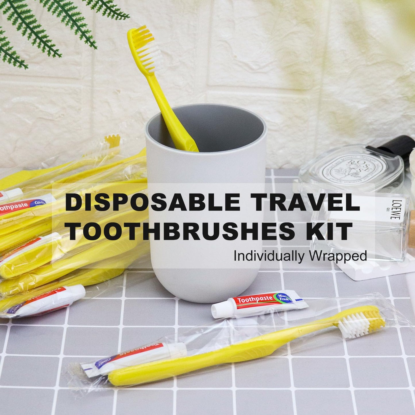 Xuezoioy Disposable Toothbrushes with Toothpaste,300 Pack Yellow Hollow Individually Wrapped Disposable Travel Toothbrushes Kit in Bulk for Homeless,Nursing Home,Hotel,Charity
