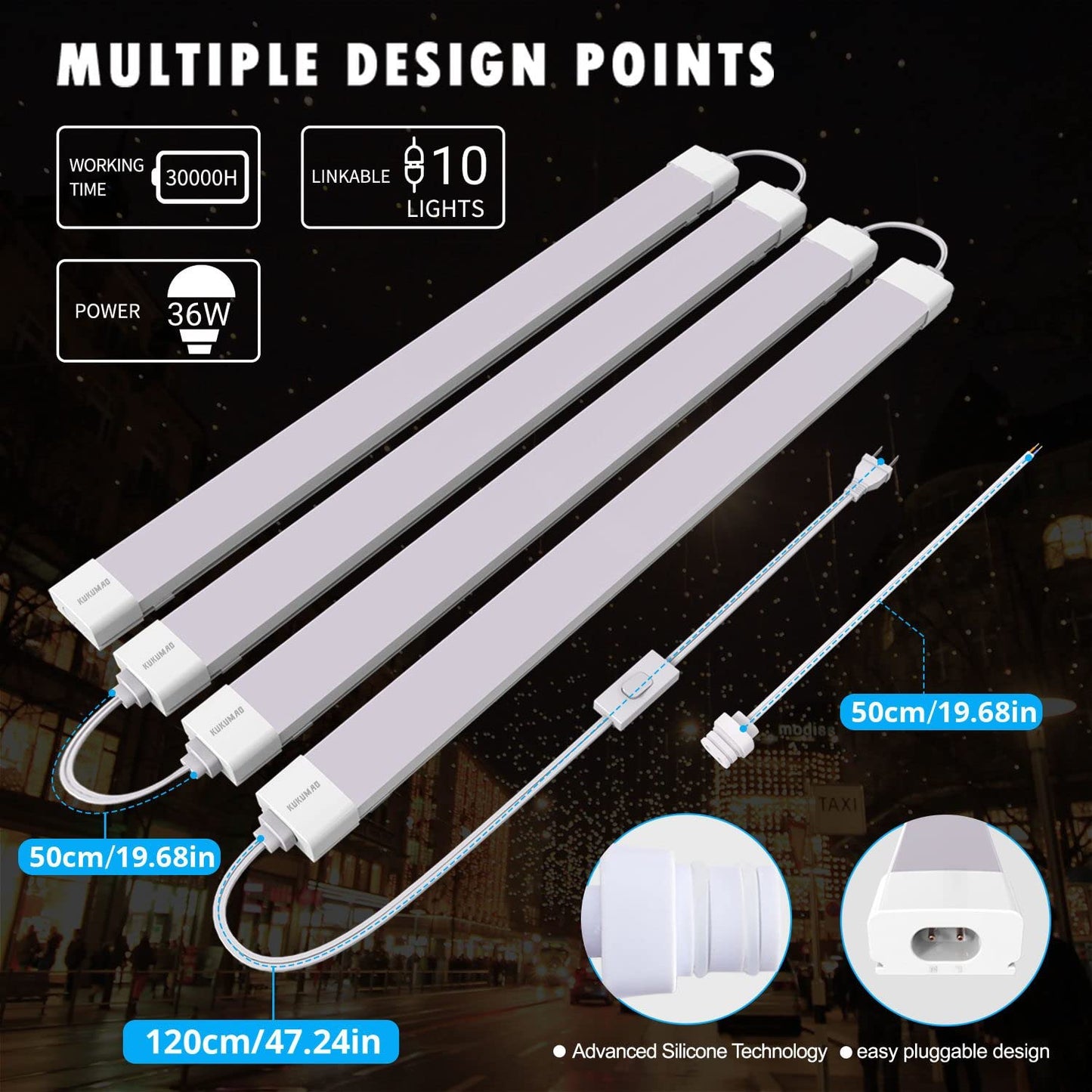 Utility LED Shop Light Fixture 4FT 5000K 36W 3600LM Linkable Waterproof Closet Under Cabinet Ceiling LED Tube Light for Garage Kitchen Bathroom Workbench Office (2 Pack)