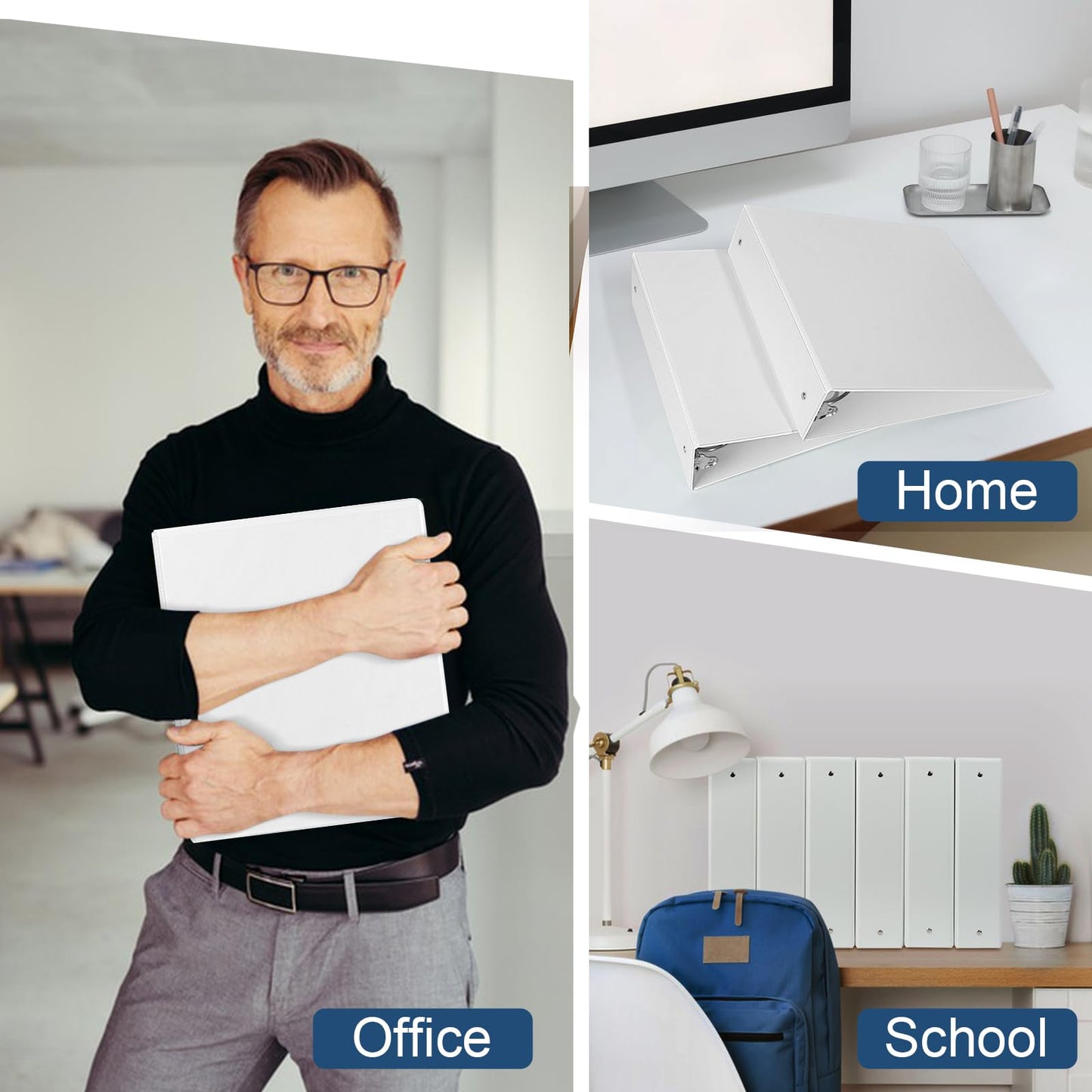 2-Inch 3-Ring Binder with Pockets, 2’’ Premium View Binders with Three Ring Binders Holds up to 450 Sheets US Letter Size, Bulk Pack of 6, Perfect for Home, Office, and School(XY014-WH) White