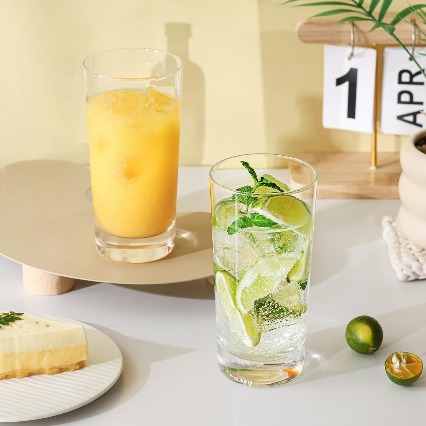 OUWO Highball Glasses Set of 12, 13oz Tall Drinking Glasses, Water Glass for Kitchen, Tom Collins Glasses, Mojito Glass Cups, Cocktail Glasses for Bar Glassware