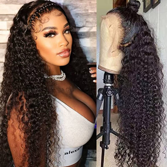 13x4 Lace Front Wigs Human Hair Pre Plucked Wet and Wavy Human Hair Wigs for Black Women Glueless Brazilian Curly Lace Frontal Wigs Human Hair Natural Color 180% Density (24 Inch)