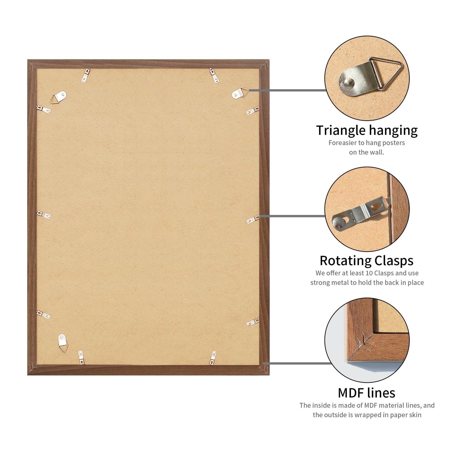 YESKAY 18x24 Picture Frame Brown Set of 3, Display Pictures 16x20 with Mat or 18 x 24 Without Mat, Poster Frames 18x24 for Wall Hanging Horizontal and Vertical