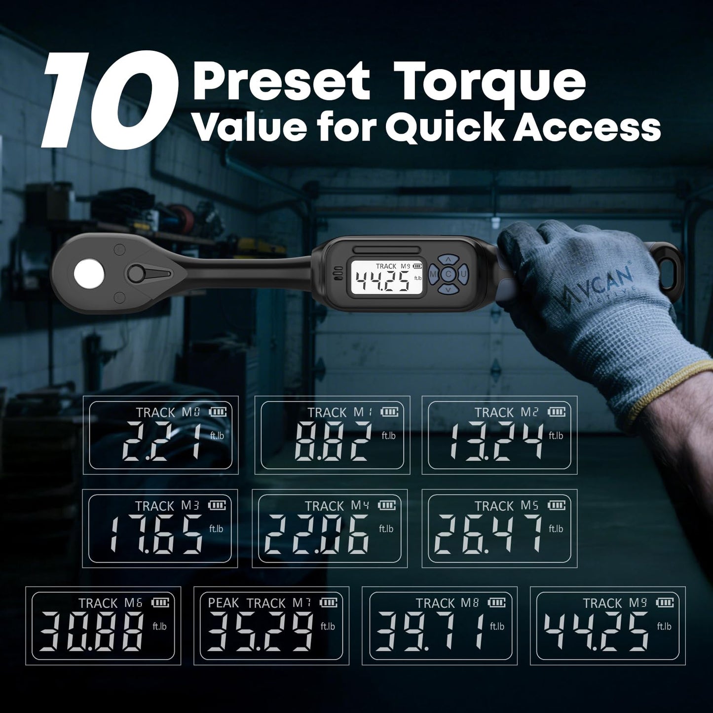 3/8 Torque Wrench Digital (2.21-44.25 Ft. Lb) ±2 % Accuracy Digital Inch Pound Torque Wrench 3/8 Drive Ratchet with Buzzer LED Flash Track Mode/Universal Joint & 6" Xtension Bar for Bike Moto Auto