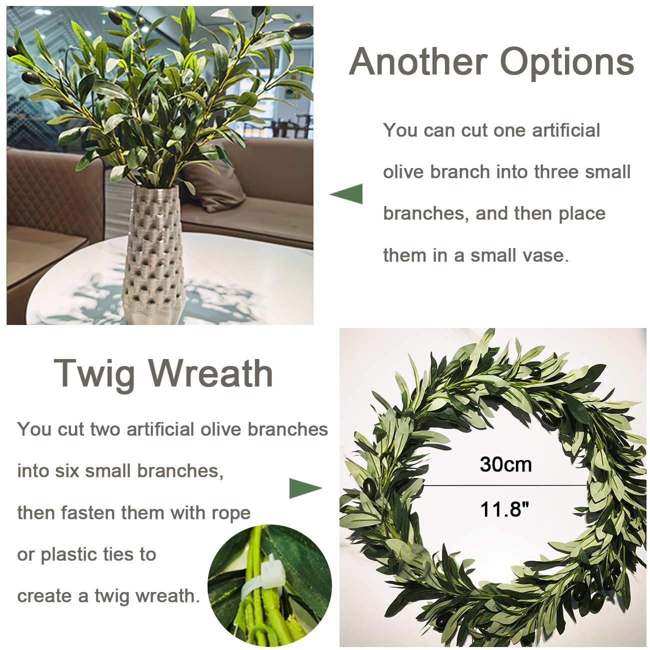 Heleze 39 Inch Artificial Olive Branches for Vases, Fake Plants Greenery Stems with 222 Leaves Faux Olive Tree Branches Home Decor Indoor 4PCS