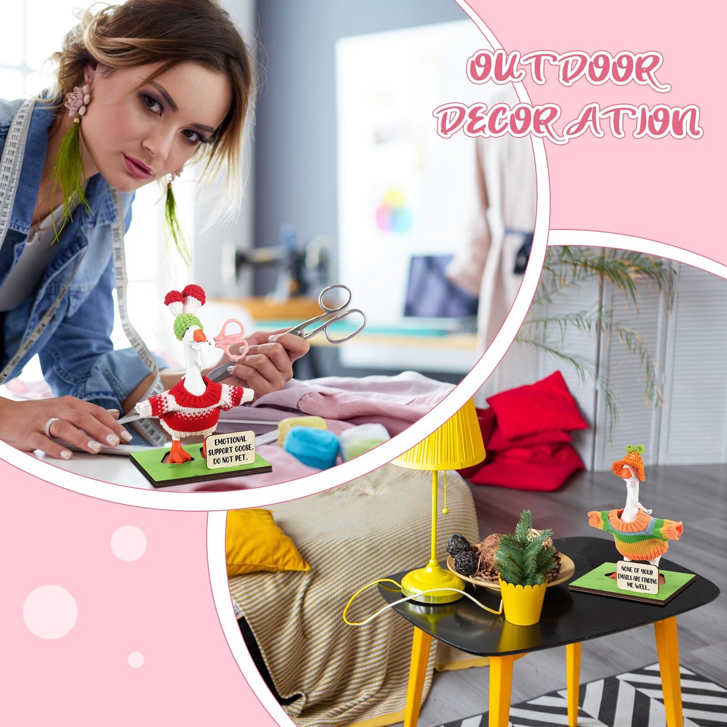 RattanView 23 Pcs Magnetic Resin Goose Statue Goose Outfits with Mini Knitted Outfit Writable Interchangeable Sign Chalk for Valentine Day Gift New Apartment House Warming Office Table Desk Home Decor