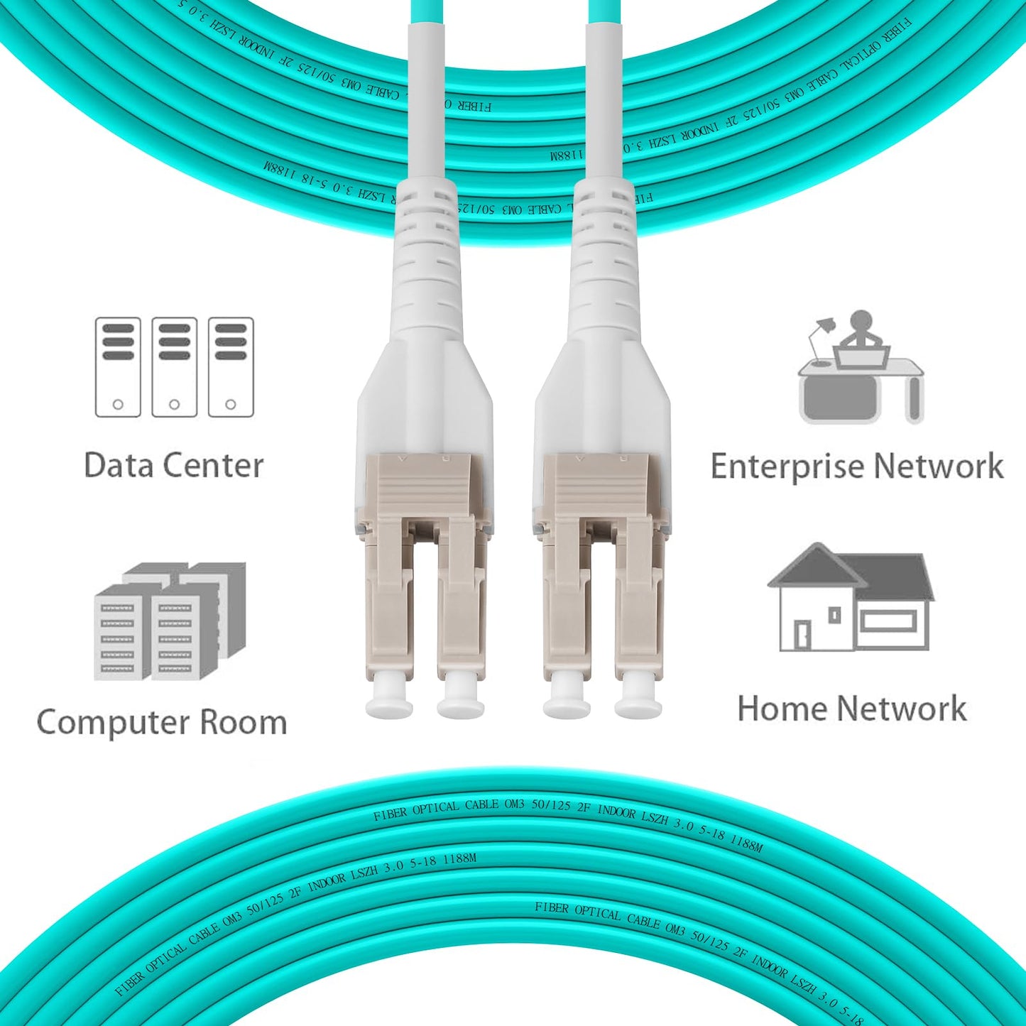 Fibergaga-Uniboot OM3 LC to LC Fiber Patch Cable, Multi-Mode Duplex Fiber Optic Cable Jumper Optical Patch Cord 10GB, 50/125μm,LSZH Jacket,Length Options: 0.5m-100m,100M(328ft)