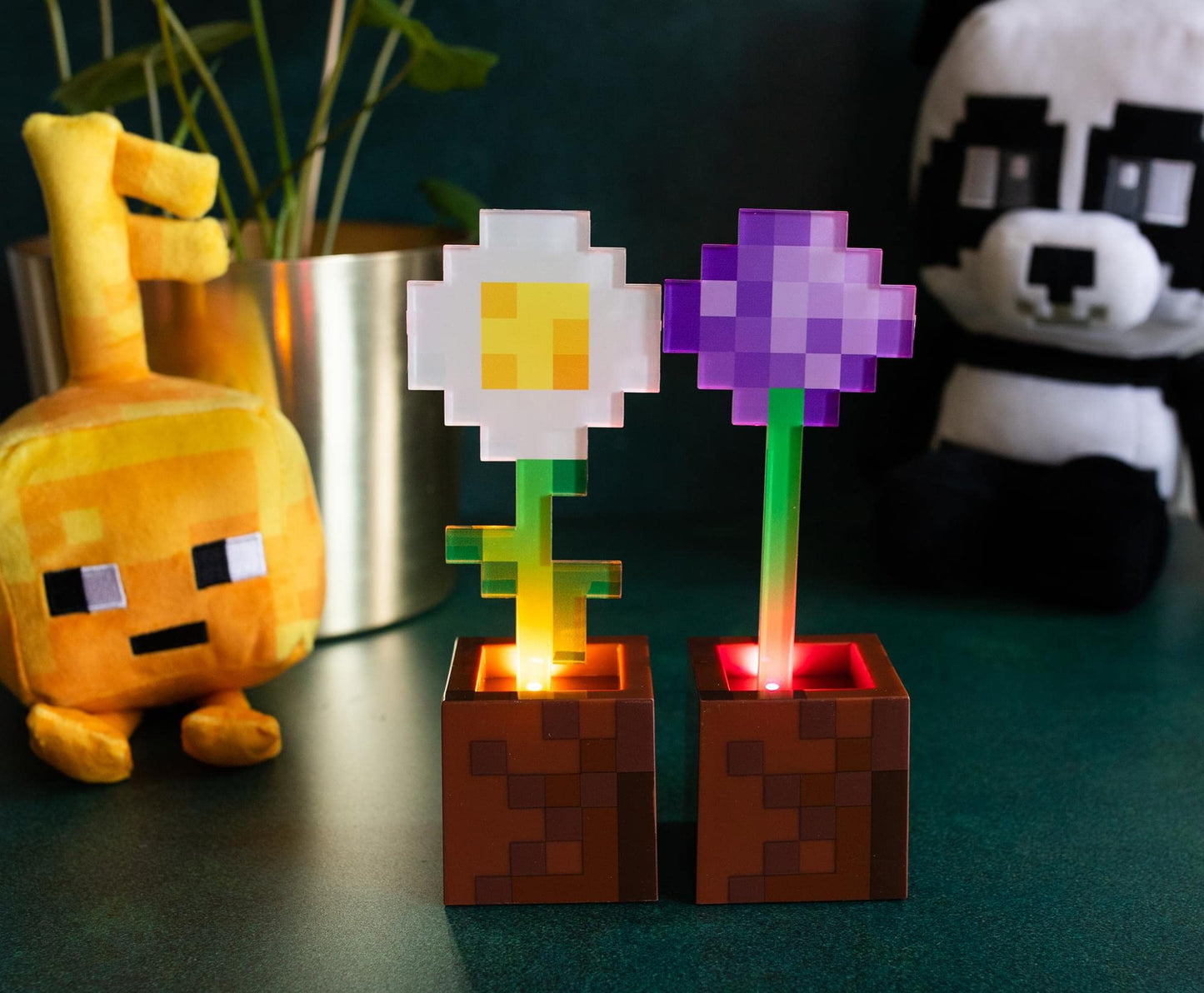 Minecraft Daisy and Allium Flower Pot Mood Lights, Set of 2 | Nightstand Table Lamp with LED Light for Bedroom, Desk, Living Room | Home Decor Room Essentials | Video Game Gifts and Collectibles
