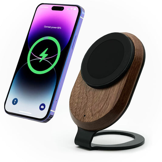 ARK Solid Wood MagSafe Stand Magnetic Wireless Charging Station w/Adapter & USB to USB C Cord 15W Wireless Charger. for iPhone 16/15/14/13/12 & Some Samsung. Home, Office, Kitchen. Best Mens Gifts!