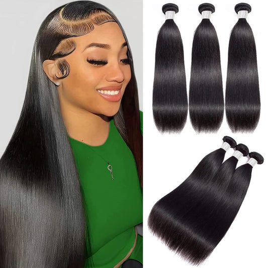 Brazilian Straight Human Hair Bundles - 22, 24, 26 Inch - 100% Unprocessed Virgin Hair - 12A Straight - 3 Bundles - Natural Color