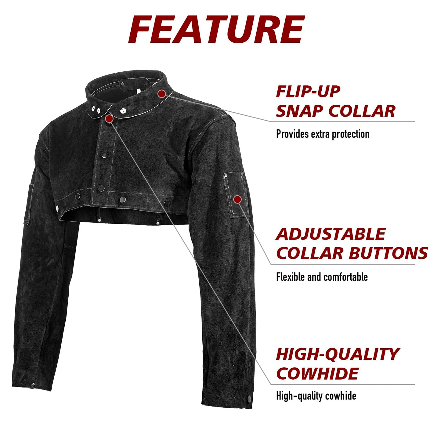 LeaSeek Leather Welding Cape Sleeve,Heat Flame Resistant Welder's Jacket for Men and Women