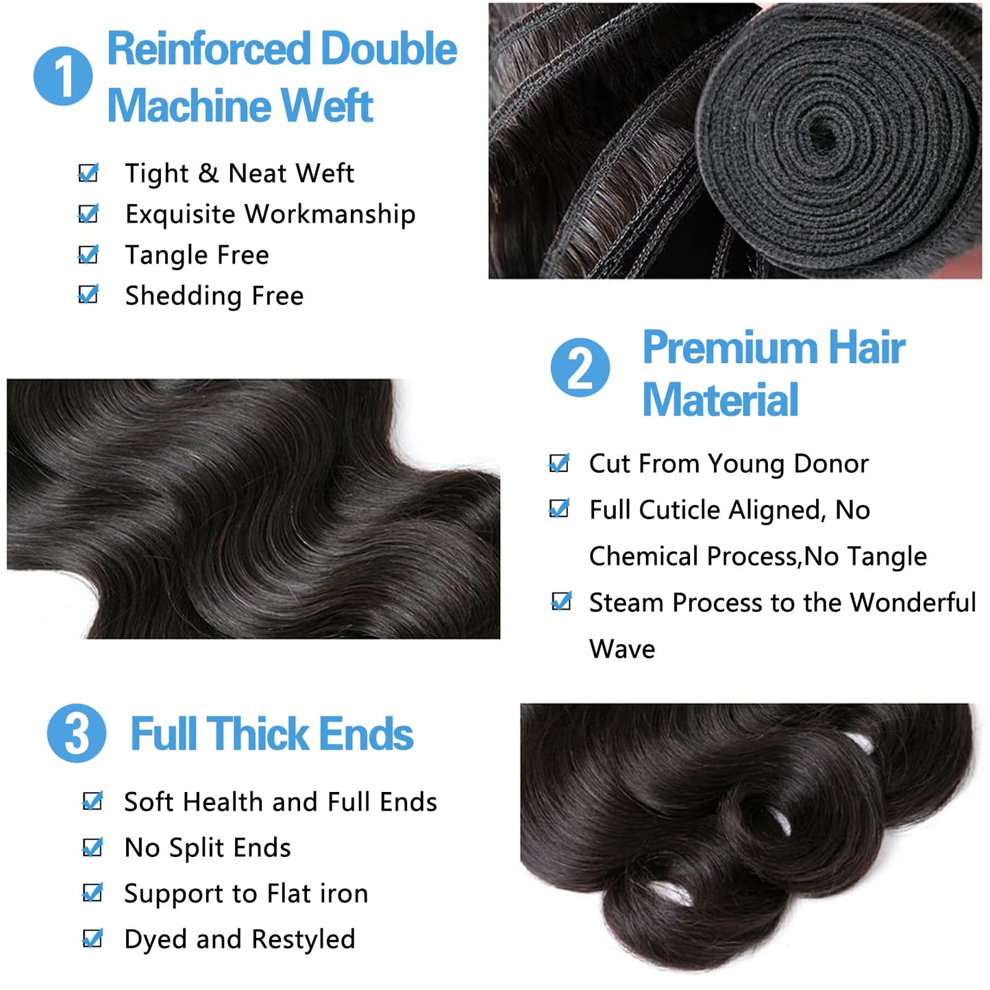 Camebinly Body Wave Bundles Human Hair Brazilian Hair 3 Bundles Human Hair for Black Women 22 24 26 Inch 10A Grade 100% Unprocessed Body Wave Human Hair Bundles Hair Extensions Natural Color